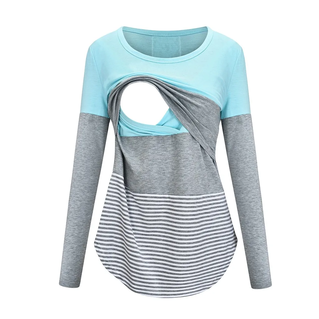 Женская блузка для беременных, модные топы в полоску с длинными рукавами для кормящих мам, футболка для грудного вскармливания, женская повседневная одежда для беременных, M50 - Color: SB