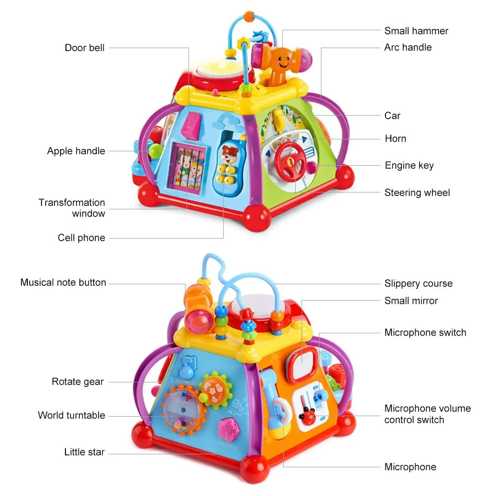 Дешево Развивающие детские игрушки для малышей, музыкальный куб, игровой центр с 15 функциями и умениями, Обучающие Развивающие игрушки, подарки