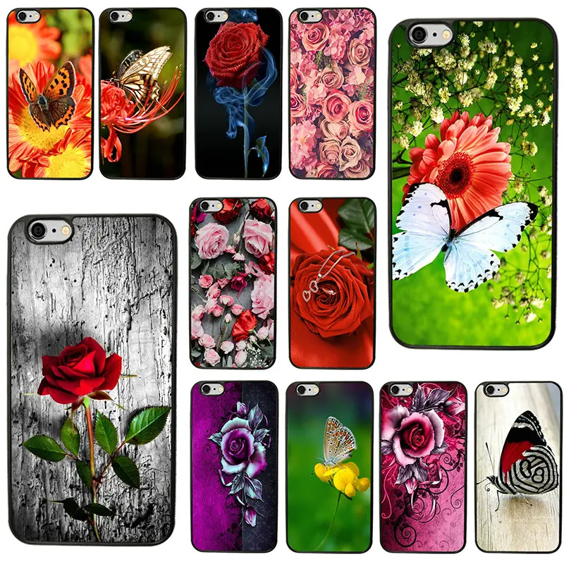 Твердый корпус для телефона, пластиковый чехол для iphone 8 7 6 6S Plus X XR XS Max 5s 5 SE 4 4s, красная бабочка на белых розах