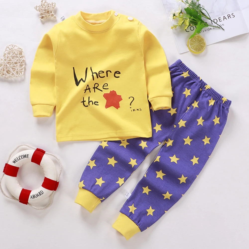 Oeak, 2 предмета, пижамы для детей, одежда для сна для мальчиков и девочек, комплекты ночного белья для малышей, комплекты одежды, милые хлопковые топы и штаны