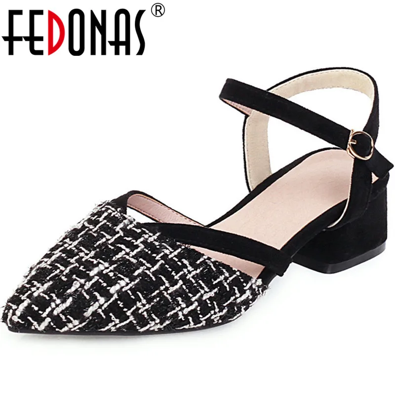 

FEDONAS Basic Point Toe Party Prom Pumps Thicks Heels Slip On Shoes Woman Spring Summer Women Button New Fashion Shoes Wowan