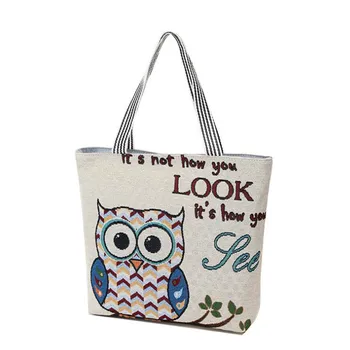 

The new canvas bag owl personality shoulder bag fashion shoulder bag trend beach canvas bag, large-capacity shopping bag