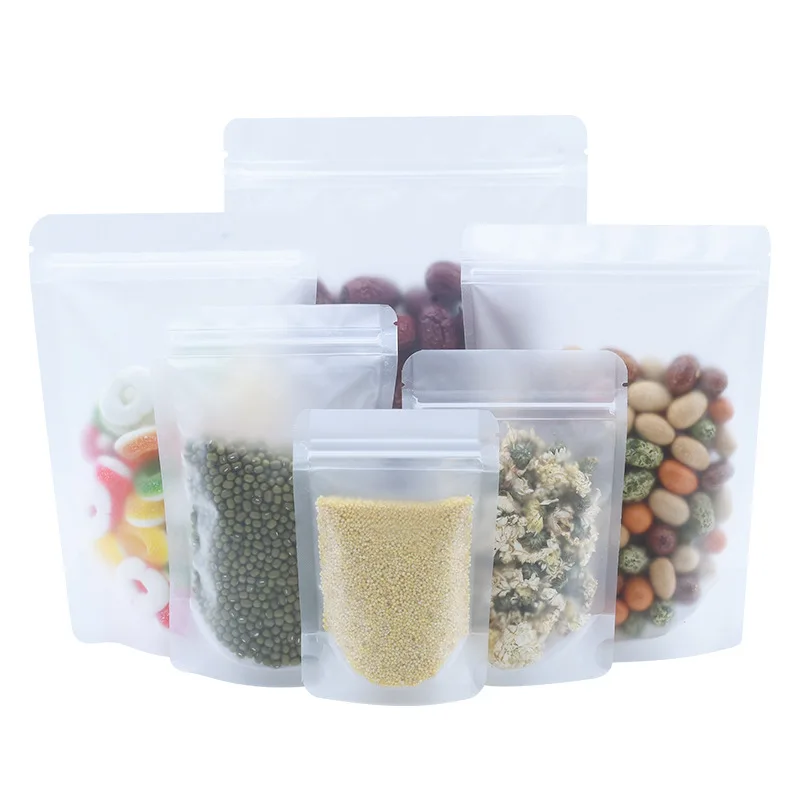 50 Pcs Zipper Bags Reusable Food Saver Storage Sack Snacks Ziplock Sealed Packet Fresh Package Transparent Frosted Packing Box