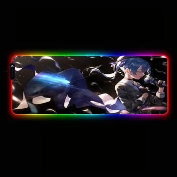

RGB Mousepad 400X900/800x300mm XXL Large LED Lighting Mouse Pad Blue Hair Girl Anime Gaming Desk Pad Natural Rubber Keyboard Mat