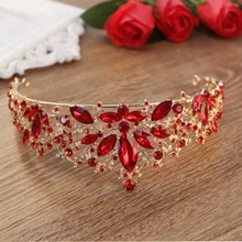 Корейский стиль Изысканная красная серия невесты корона Хрустальное стекло для изготовления невесты аксессуары головной убор