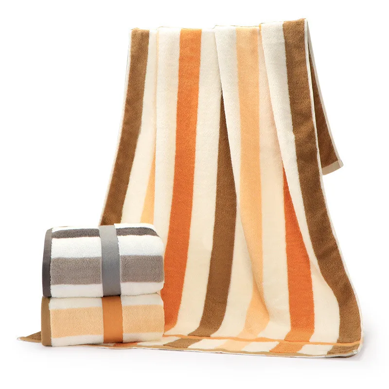 

New 2020 100% Cotton Thicker Bath Towel Absorbent Stripe Bigger Beach Towels for Adult and Kids Towels Bathroom 90x180cm 1PC