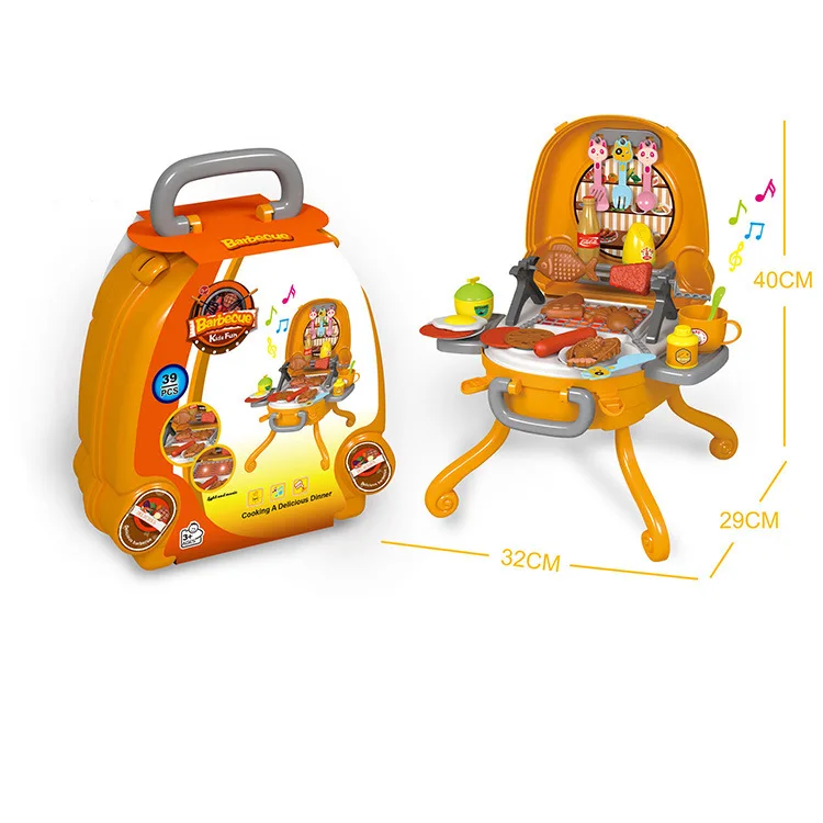

Children Play House Tableware Model Barbecue Grills Toy with Light And Music Suitcase Set