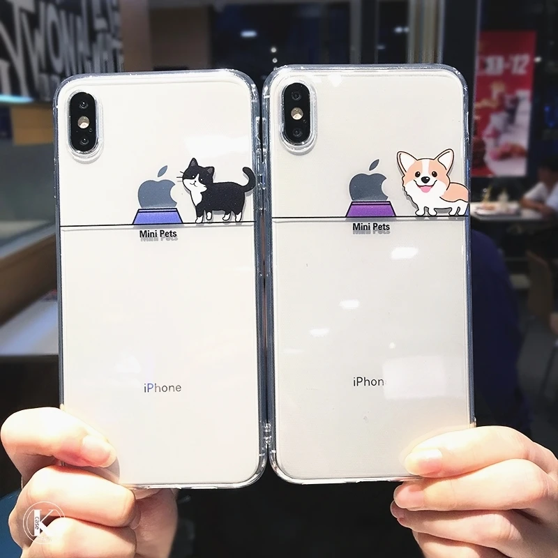 

Cute Cartoon Pet Cat dog pig Clear Phone Case For iPhone 11 Pro Max X XS XR 7 8 plus 6 6s Couple Transparent Soft TPU Back Cover
