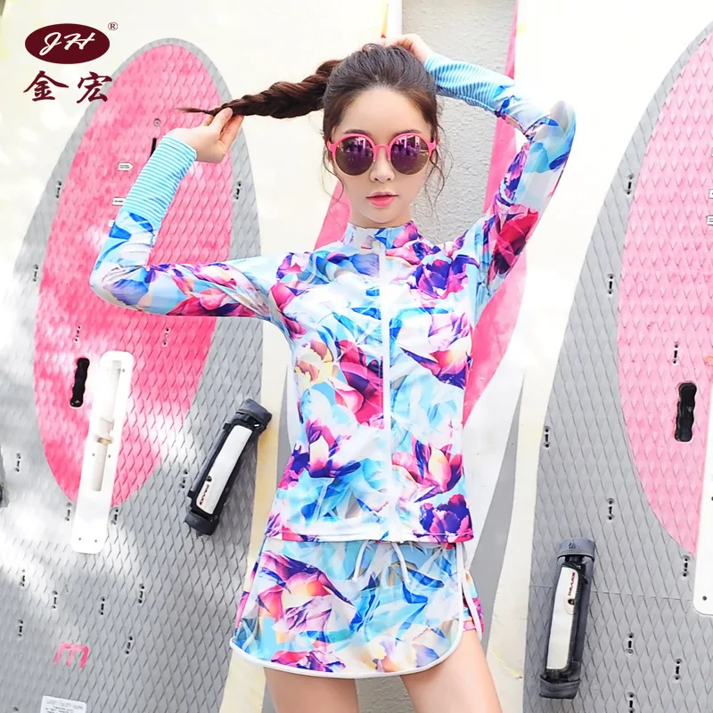 

2018 New Style Students Conservative Hipster Boxer Two-piece Swimsuits Women's Sports Three-piece Set