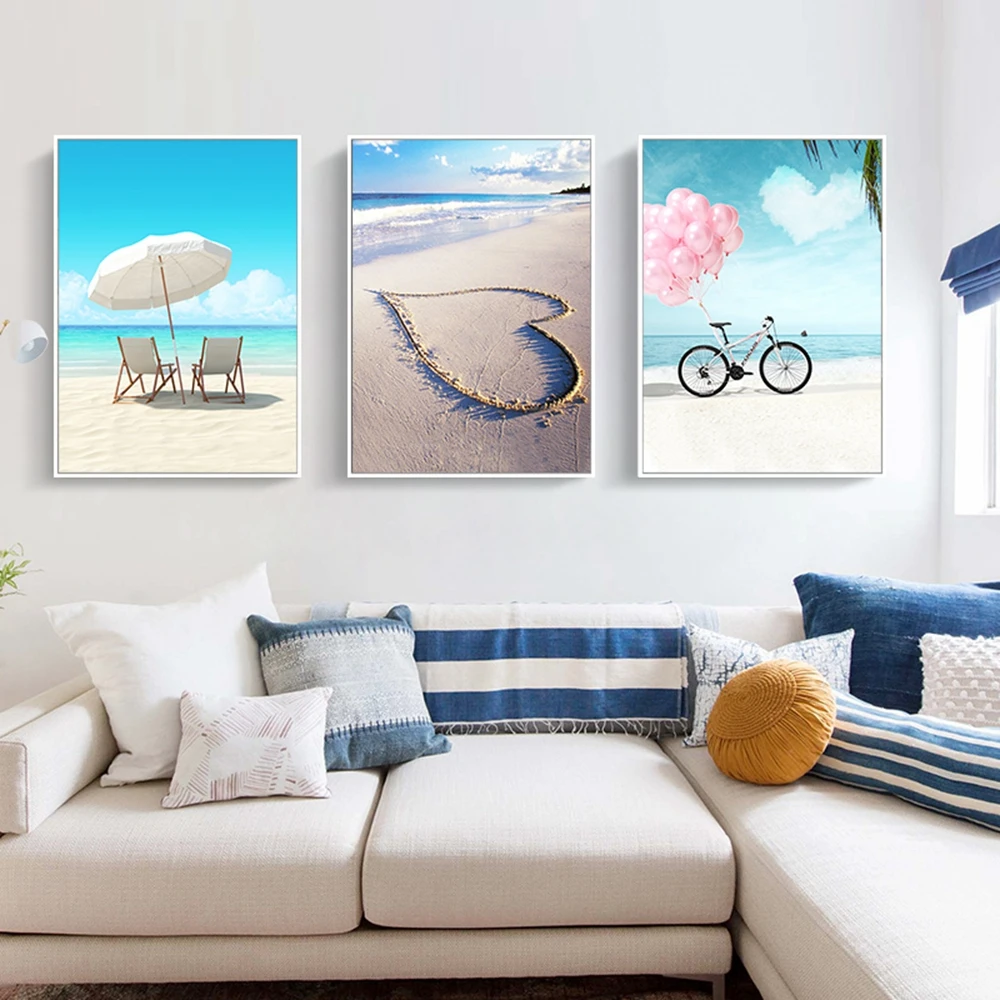 Креативные романтические картины на холсте над побережем для гостиной Настенная