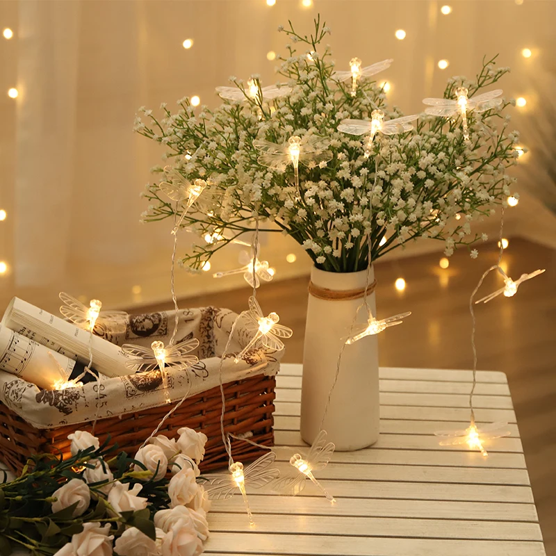 20 Led прозрачный Стрекоза батарея Usb гирлянды 3M Decorazioni Natale для рождественской гирлянды на окно