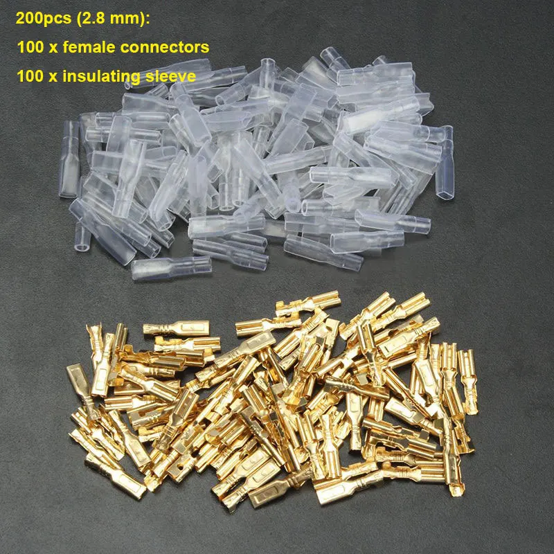 

200Pcs 2.8/4.8/6.3MM Wire Connectors Terminal Connector Female/Male Spade Terminals With Transparent Insulating Sleeves