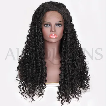 

AISI QUEENS Long Curly Black Synthetic Lace Front Wig with Baby Hair for Women African American Braided Wigs