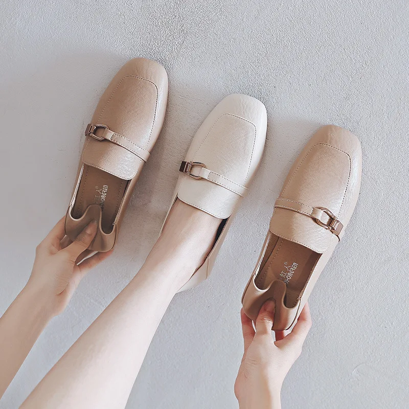 

Red Man Square Head Shoes Women's 2019 Autumn England Small Leather Shoes Women's Vintage Students Double Purpose Loafers Slip-o