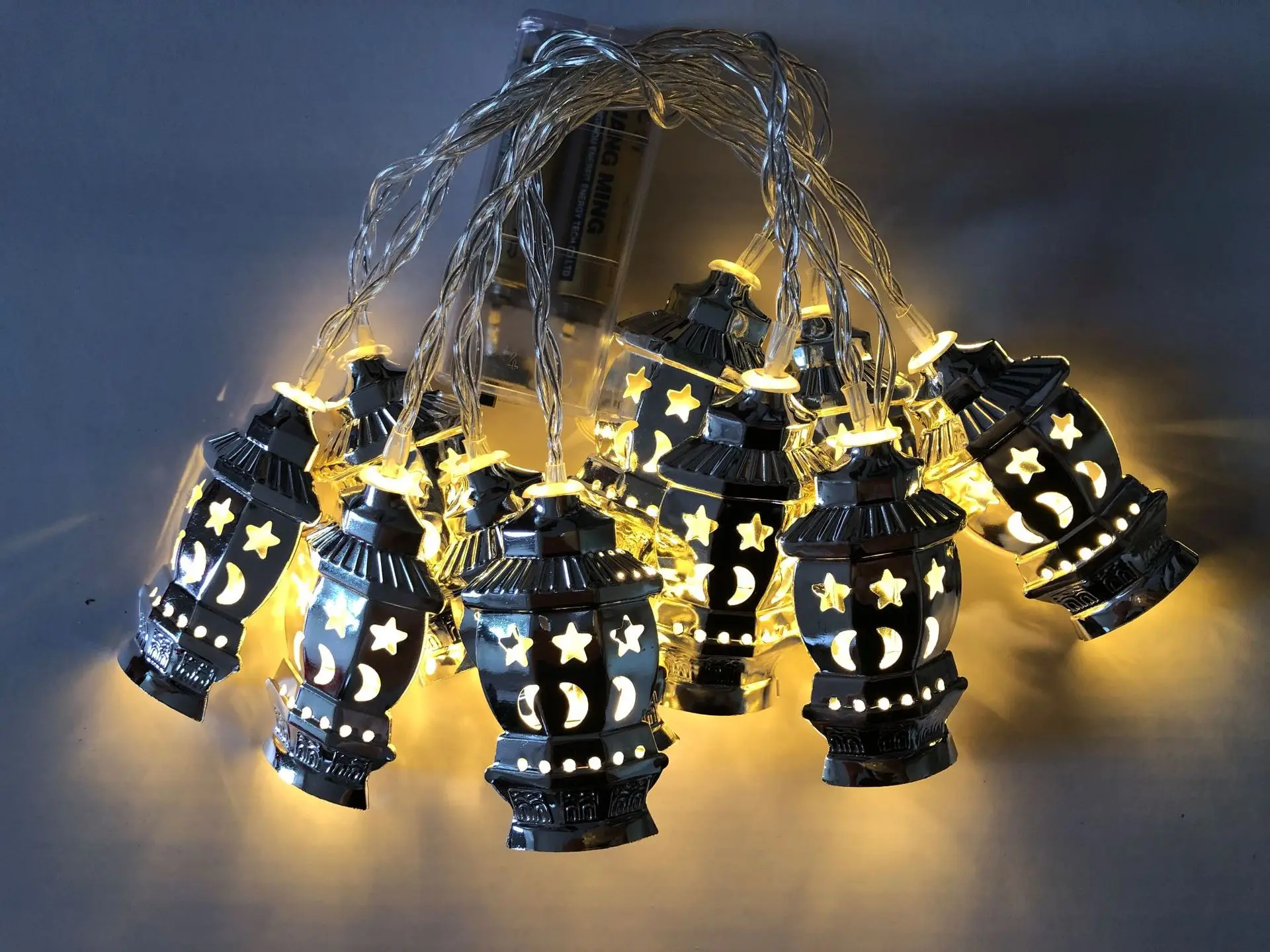 Огни Рамадана Золотой металлический фонарь подсветки лампа Рамадана светодиодный гирлянда батарея мощность Сказочный Рождественский свет украшение дома