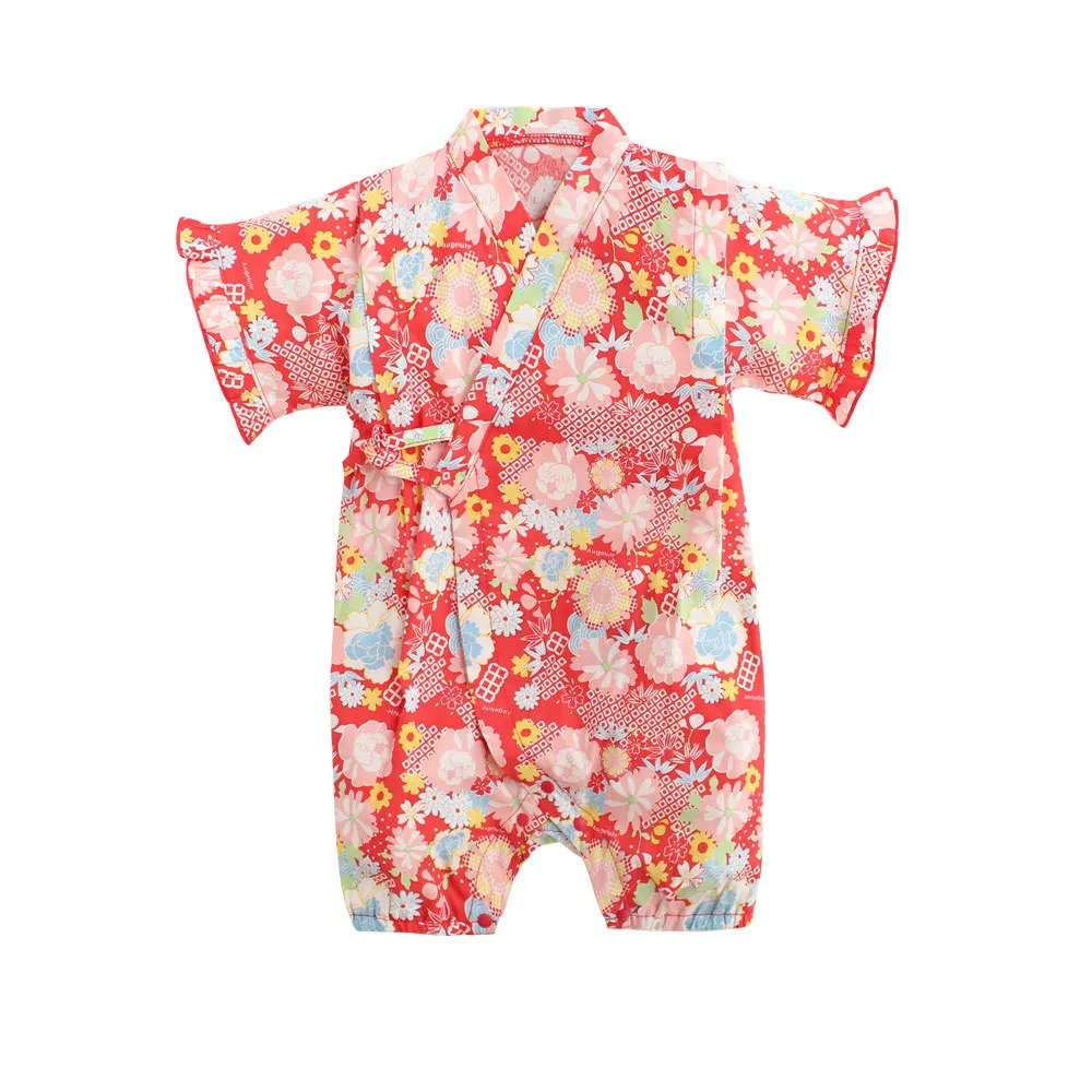 0-24M Kimono baby clothes japanese style kids clothes girls romper retro bathrobe uniform clothes infants pajamas floral Costume black baby bodysuits	 Baby Rompers