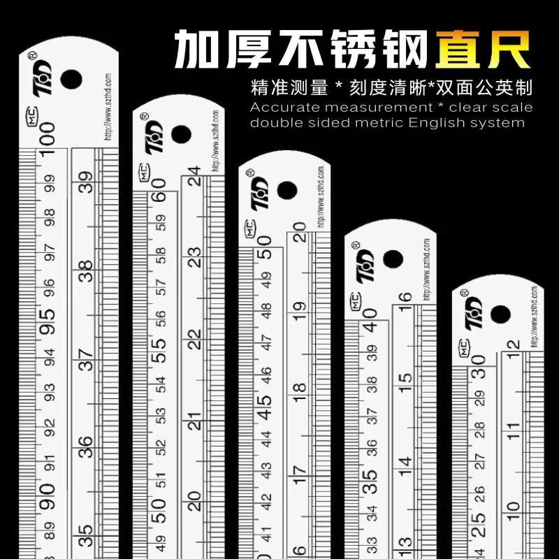 Stainless Steel Double-sided Thickened Ruler School Office Supplies 15cm-80cm