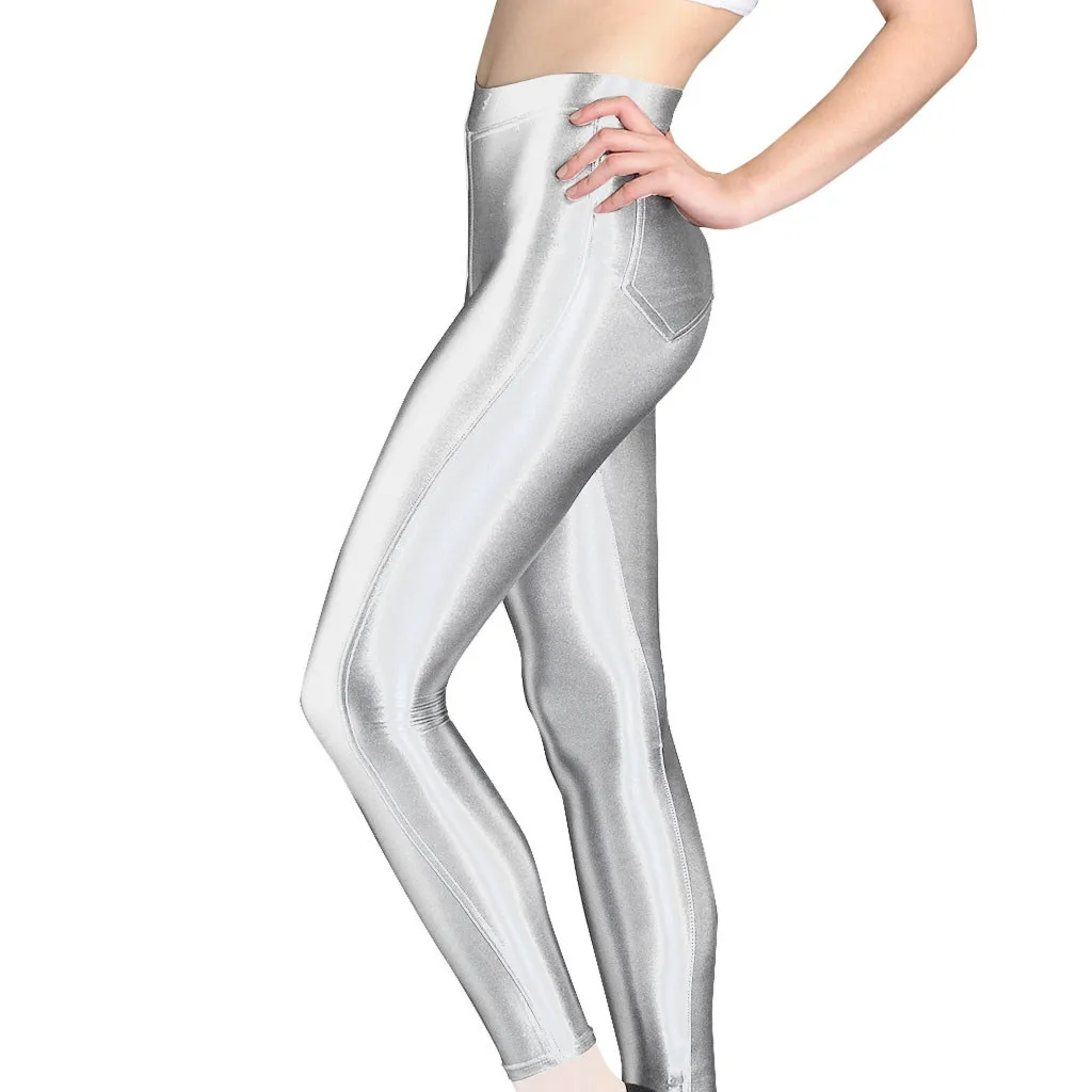 Женские блестящие осенние леггинсы для фитнеса с высокой талией, эластичные спортивные обтягивающие спортивные Леггинсы, спортивные Женские штаны для фитнеса - Цвет: Silver