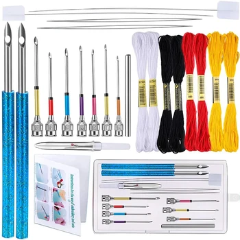 

Imzay 24 Pcs Embroidery Stitching Felting Punch Needles Punch Needle Kit Poking Cross Stitch Tool Crochet Knitting Needle Thread