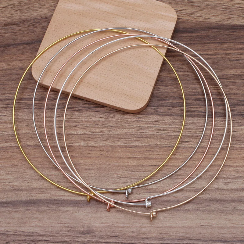 

10pcs Adjustable Copper Wire Hoop Necklaces Bezel with Easy Clasp for DIY Jewelry Making Metal Choker Collar 130mm Ring Supplier