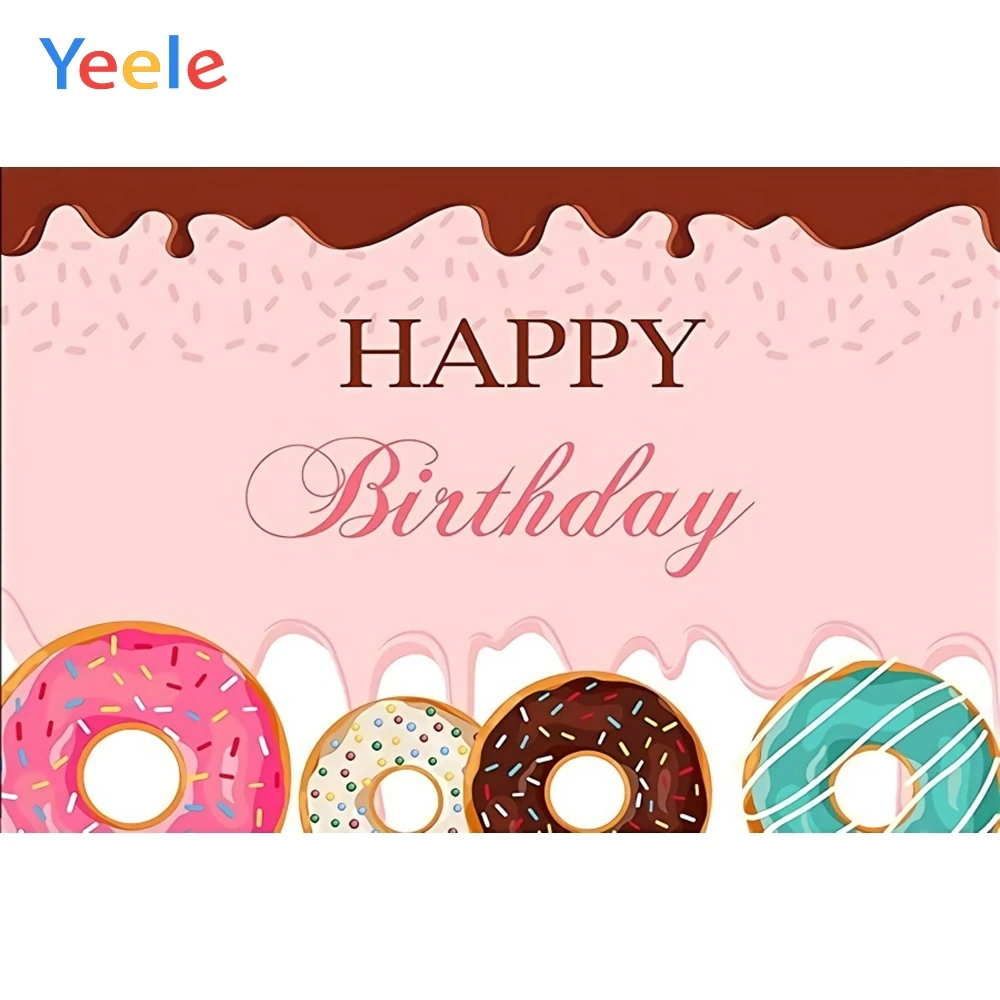 

Yeele Donut Theme Backdrop Sweet Birthday Party Chocolate Customized Photo Background for Children Birthday Decorations Banner