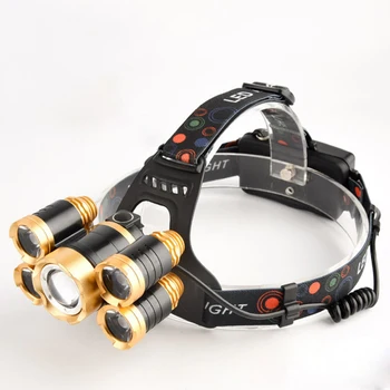 

5 led T6 glare headlight aluminum alloy zoom sensor head-mounted rechargeable waterproof outdoor fishing light 18650 battery