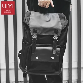 

UIYI Backpack Men's Black Buckle Soft Handle Backpack Men Outdoor Multi Function Travel Backpack Fashion Korean Computer Bag Men