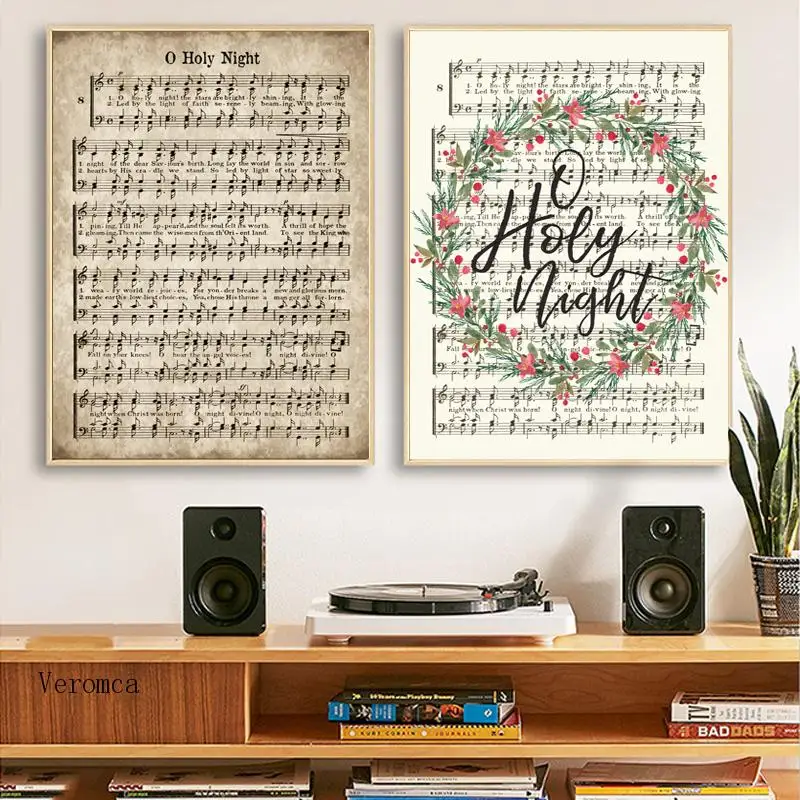 O Holy Night Christmas Hymn Vintage Carol Poster E Stampe Invecchiato Foglio Antico Musica Su Tela Pittura Religiosa Wall Art Decor