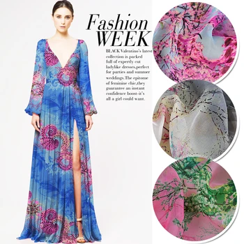 

3 Meter Dress Natural Silk Scarf Beach Skirt Printed Thin Transparent Chiffon Fabric Snail Flower Vine