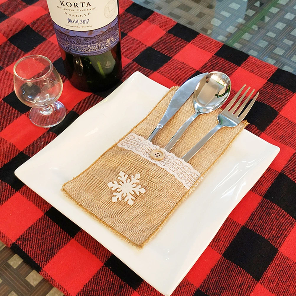 

Natural Burlap Rustic Christmas Lace Fork Knife Pocket Guest Jute Pouch Tableware Boho Wedding Party Decoration For Home