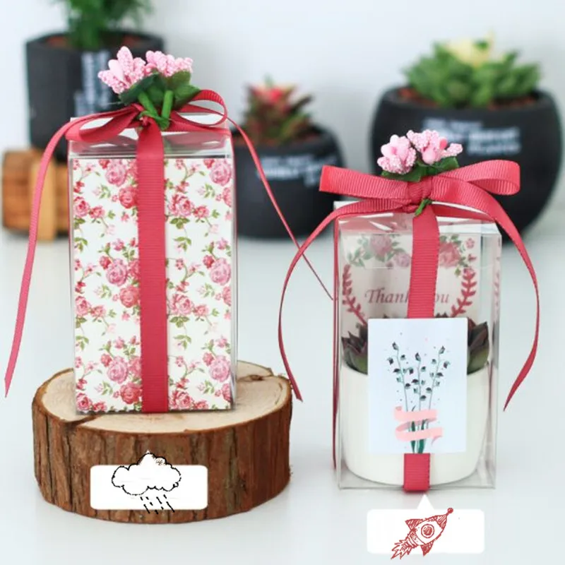 

6x6x10cm/7x7x10cm/7x7x12cm/8x8x13cm four size new style 10pcs DIY green plant some flower add sticker /ribbon beautiful pvc box