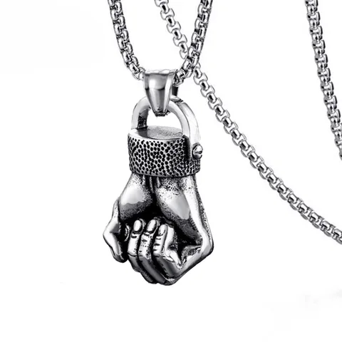 Punk Skull Hand Circle Pendant 3MM Stainless Steel Chain Necklace For Men Male Neck Gothic Jewelry