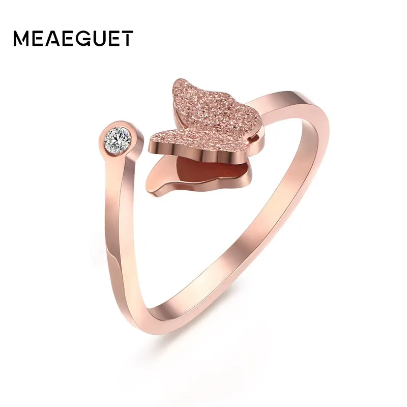 Модные свадебные кольца Meaeguet из розового золота с инкрустированными фианитами и