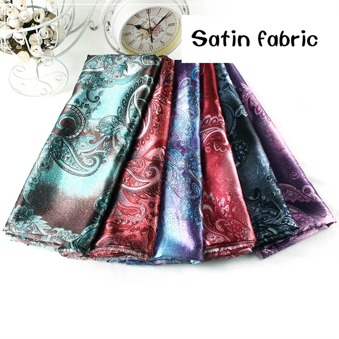 

150cm satin fabric printing retro bohemian fabric clothing gift box decoration coat lining fabric scarves scarf diy cloth