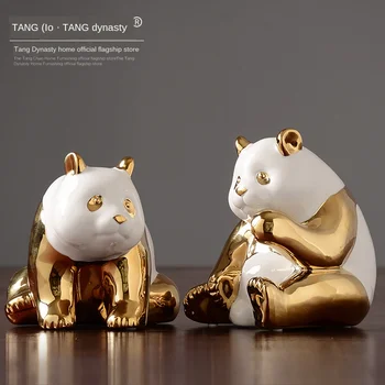 

Golden Ceramics Panda Crafts Decoration Creative Parlor Desktop TV cabinet Home Bedroom Decoration Animal statue Souvenir Gifts