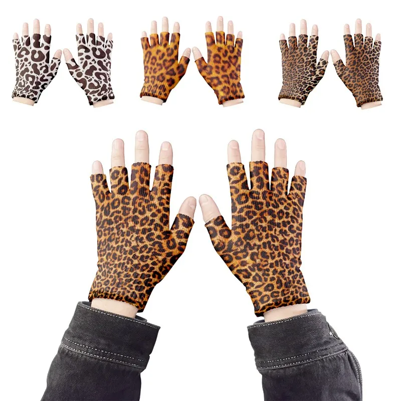 Women Leopard Gloves Fashion Elastic Five Fingers Gloves Men's Outdoor Fingerless Party Touch Screen Guantes cycling gloves fingerless gloves fishing gloves sports gloves tactical gloves half finger gloves compression gloves warm gloves sunscreen gloves fingerless gym gloves