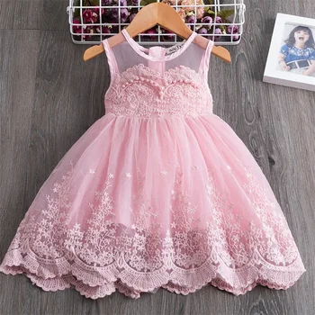 

3T-8T Elegant Flower Girls Dress Wedding Party Lace Princess Dress Casual Kids Clothes Sleeveless dress