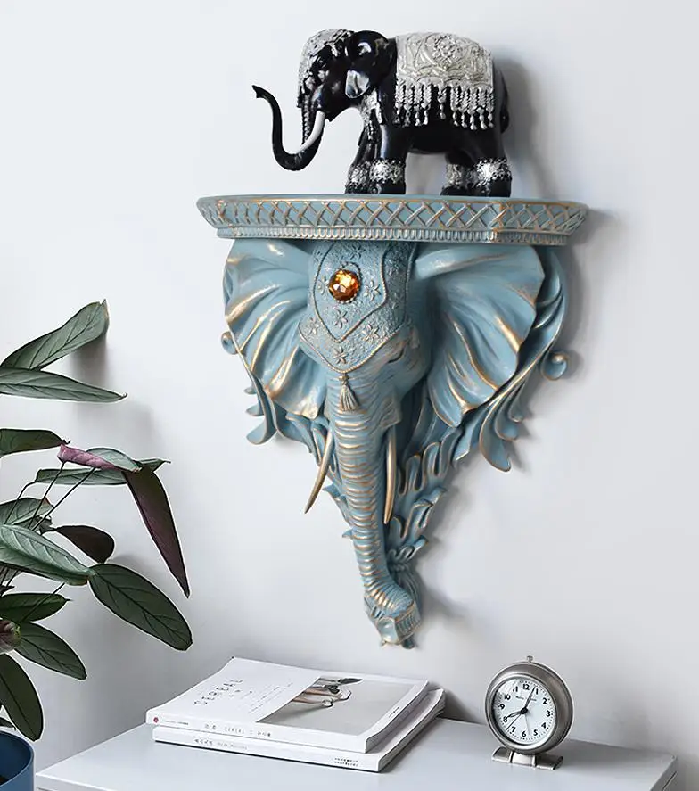 3d Resin Statue Elephant Head Wall Plaque Animal Art Sculpture Mordern
