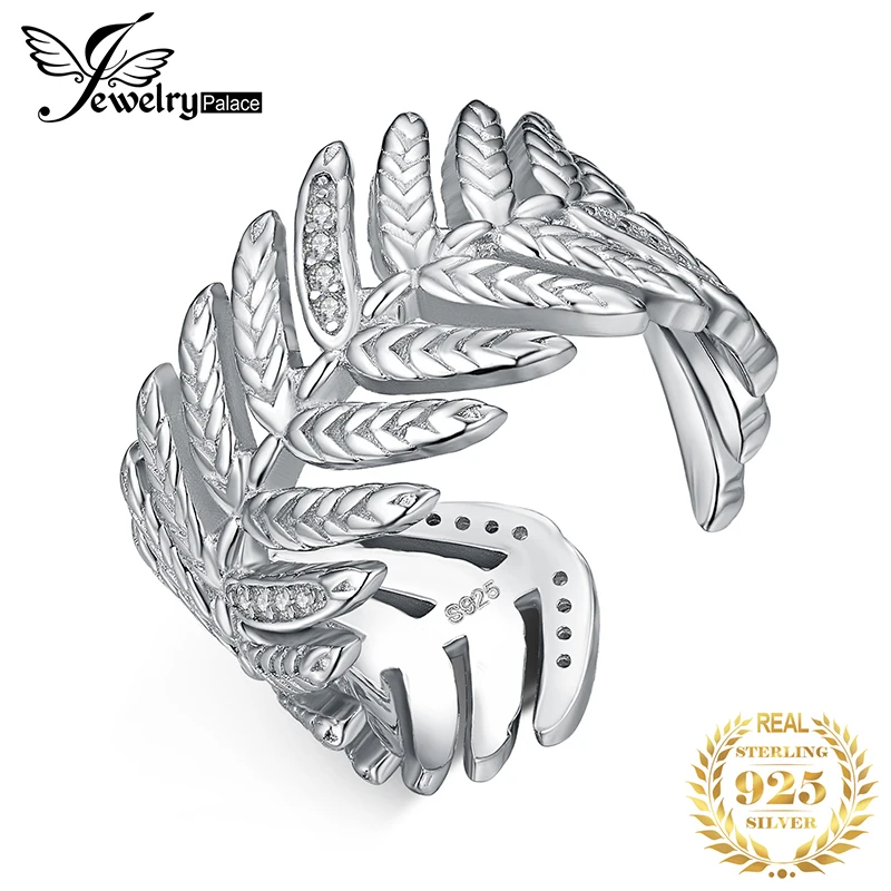 JewelryPalace проложить кубического циркония филигранный листок регулируемое Открытое кольцо 925 пробы серебро модные кольца для Для женщин Fine Jewelry