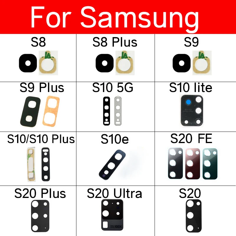 Стеклянный объектив задней камеры для Samsung Galaxy S8 S9 S10 S10e S20 fe Ultra Plus Lite 5G tor Lens +