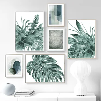 

Monstera Leaf Plant Abstract Color BlockWall Art Canvas Painting Nordic Posters And Prints Wall Pictures For Living Room Decor