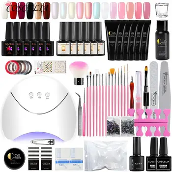 

Manicure Set Quick Building Gel Clear Soak Off Gel Nail Polish Set with UV LED Lamp Dryer Poly Gel Nail Kit Professional Set
