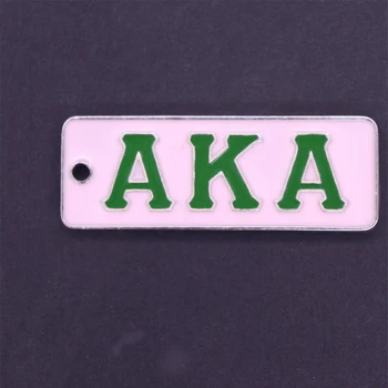 

Double Nose Custom Design Metal Pink Green Enamel Greek Sorority AKA Charm Alpha Pendant For Key Chain Necklaces Making DIY