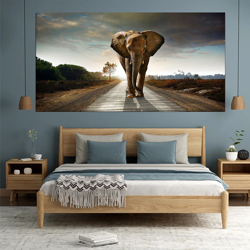 OUCAG African Wild Elephant Canvas Wall Art Modern Animal Waterproof Poster And Prints Graphic Painting Home Office Decoration