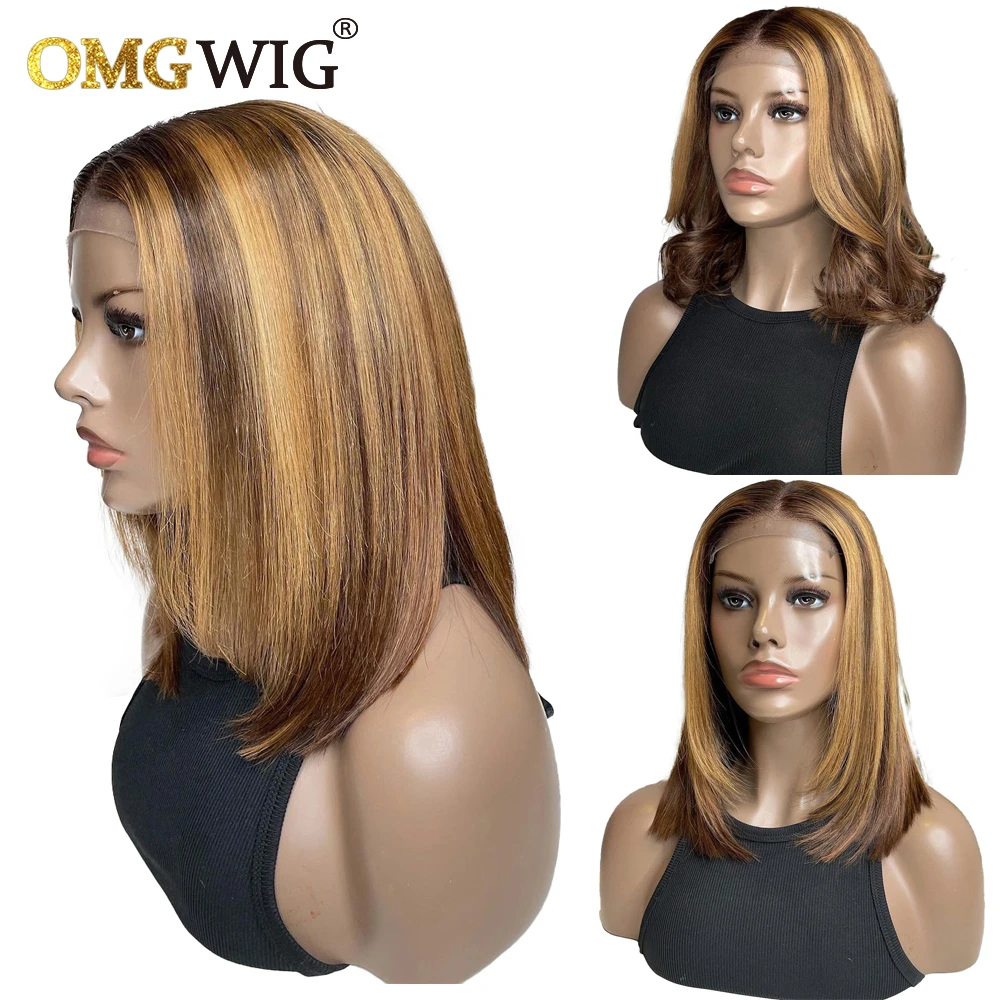 Ombre Highlight Blonde Straight Indian Human Hair Wigs For Black Women  Short Blunt Cut Bob Wigs 4x4 Lace Front Closure Wig Curly - Lace Closure &  Frontal Wigs - AliExpress