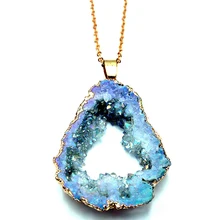 Druzy ожерелье с подвеской Druza Agates Geode, серебро, золото, Druzy, кварцевый камень, натуральный камень, подвеска с покрытием из кристаллов