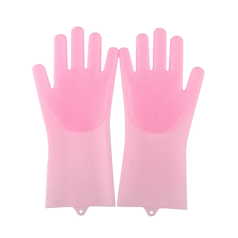 pink 1 пара перчатки для мытья посуды кухонные силиконовые перчатки для чистки волшебные перчатки для мытья посуды щетка для домашнего хозяйства перчатки с бесплатным подарком - Цвет: pink