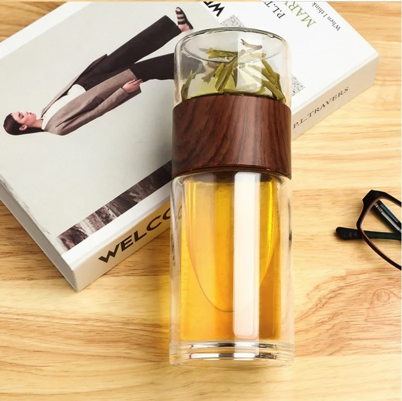 

Новая двухслойная стеклянная чашка для воды, портативная термостойкая прозрачная чашка для чая, креативные разделительные чашки для чая