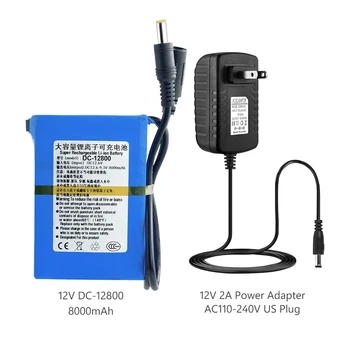 

Portable 12V DC12800 8000mah battery Rechargeable Lithium Li-ion battery pack capacity DC 12.6v CCTV Cam Monitor With 2A Charger