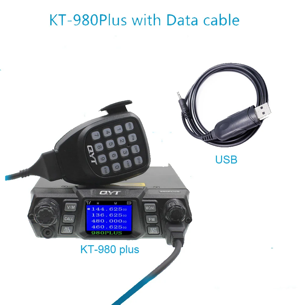 75 Вт QYT KT-980Plus двухдиапазонный четырехдиапазонный дисплей Автомобильный багажник FM мобильный трансивер двухстороннее радио Обновление версии KT-UV980 - Цвет: radio with pro cable